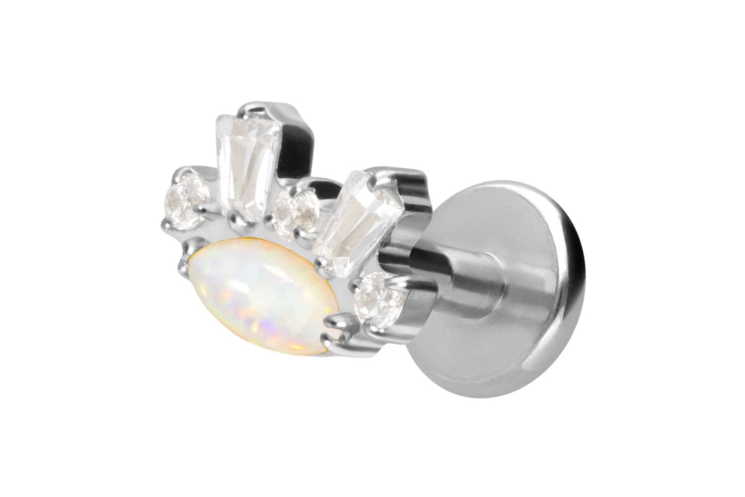 Titan Labret Piercing mit Innengewinde SYNTHETISCHER OPAL + KRISTALLE